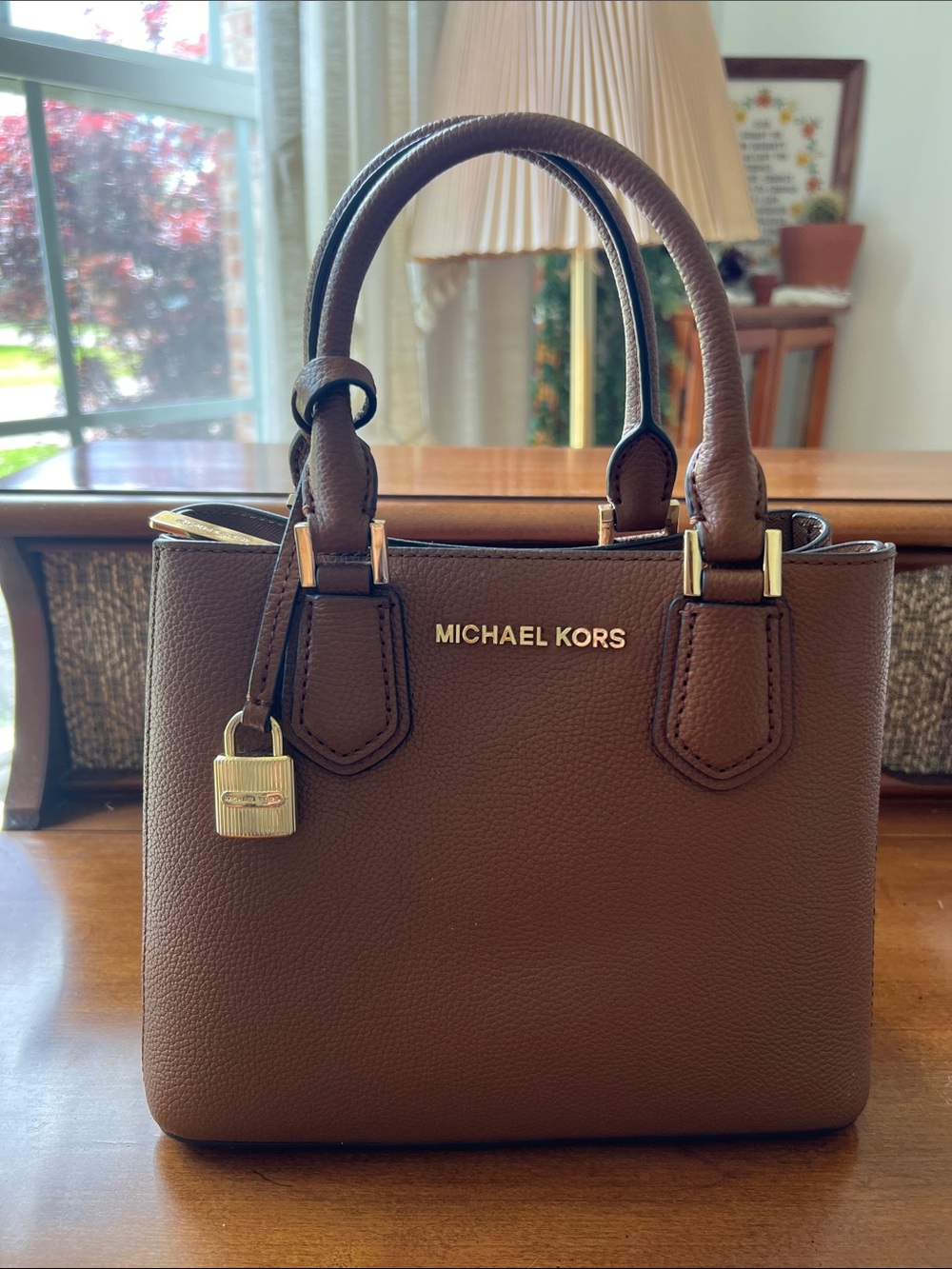 Michael Kors Brown Pebbled Leather small handbag with Gold Hardware